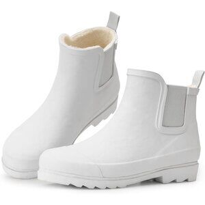 Women's White Waterproof Rain Boots with Plush Lining Non-Slip Winter Boots